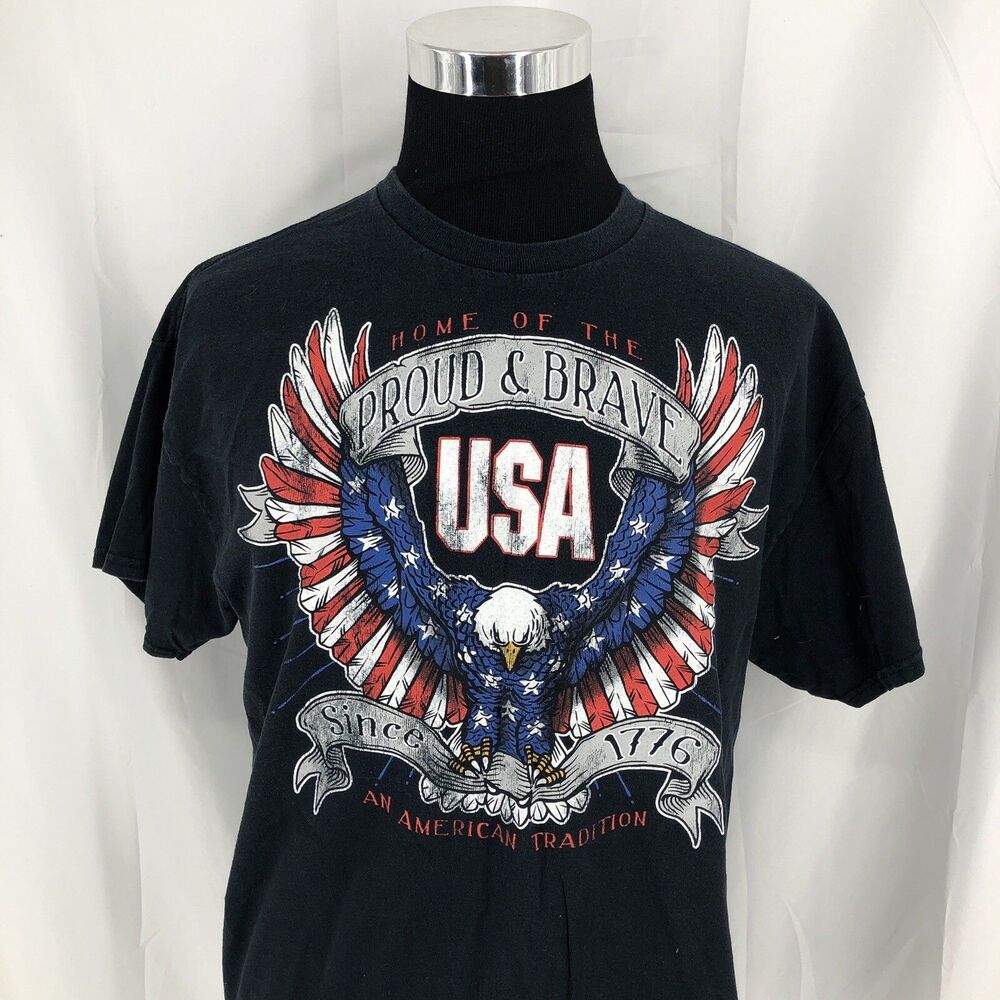 USA Home of the Proud & Brave American Tradition 1776 Eagle T Shirt XL